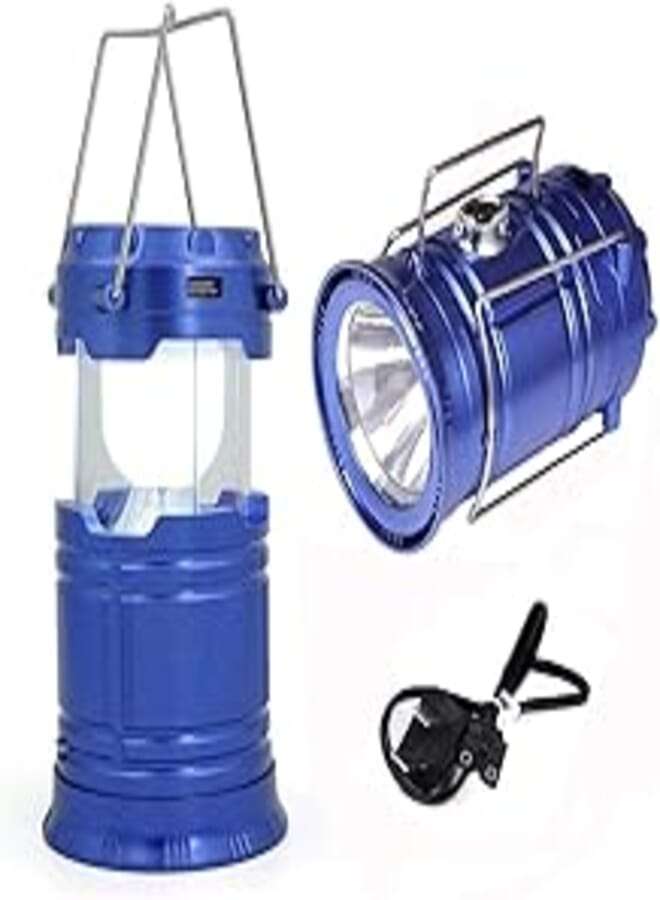 Camping Lantern LED USB Rechargeable Flashlight Tent lamp Solar energy light-BLUE