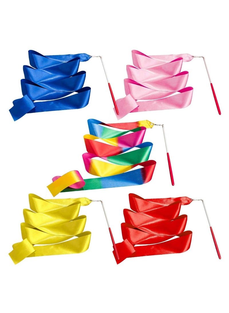 Y&D Dance Ribbons Gymnastic Ribbon for Kids Dancing Streamers Rhythmic with a Twirling Rod Streamer Baton Art 5 Pieces - Image 1