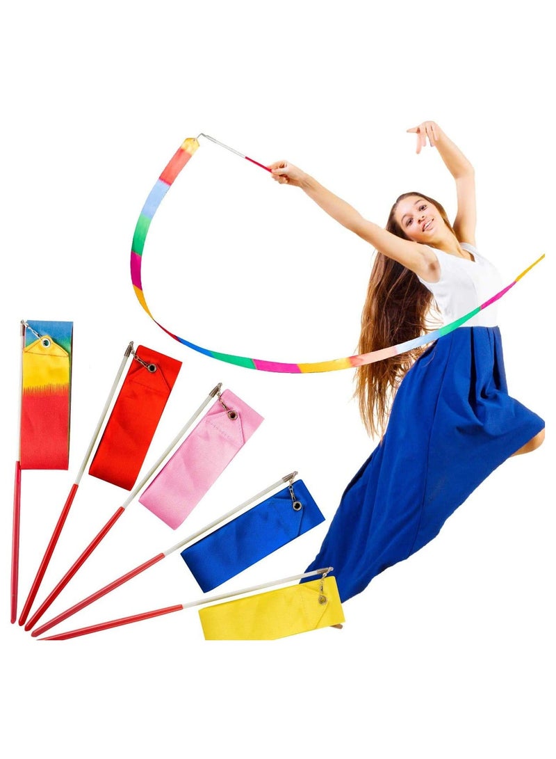 Y&D Dance Ribbons Gymnastic Ribbon for Kids Dancing Streamers Rhythmic with a Twirling Rod Streamer Baton Art 5 Pieces - Image 2
