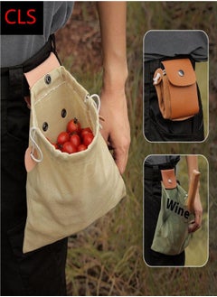 Outdoor Foraging Bag – Fruit Harvesting Waist Bag with Drawstring Closure – Foldable Canvas Tool Storage Pouch
