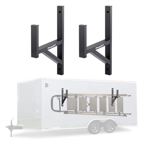 BougeRV Side Mount Trailer Ladder Rack 2 Racks Heavy Duty Steel Ladder Racks with Bungee Cords Fit for Open and Enclosed Trailer Side Wall 353 LBS Capacity Carry 1 or 2 Ladders - Image 1