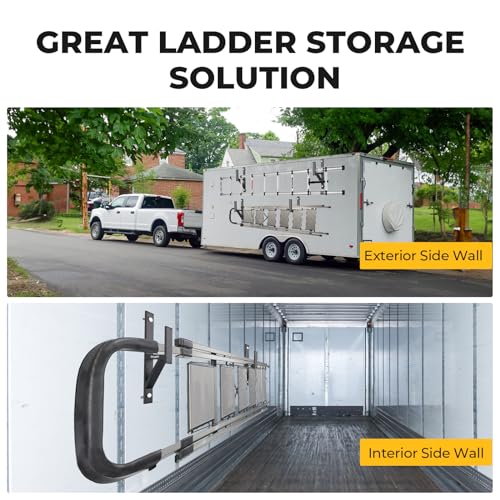 BougeRV Side Mount Trailer Ladder Rack 2 Racks Heavy Duty Steel Ladder Racks with Bungee Cords Fit for Open and Enclosed Trailer Side Wall 353 LBS Capacity Carry 1 or 2 Ladders - Image 3