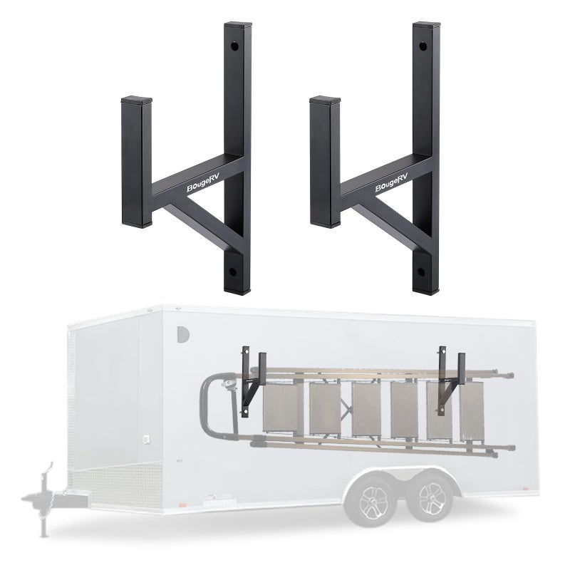 BougeRV Side Mount Trailer Ladder Rack 2 Racks Heavy Duty Steel Ladder Racks with Bungee Cords Fit for Open and Enclosed Trailer Side Wall 353 LBS Capacity Carry 1 or 2 Ladders - Image 2