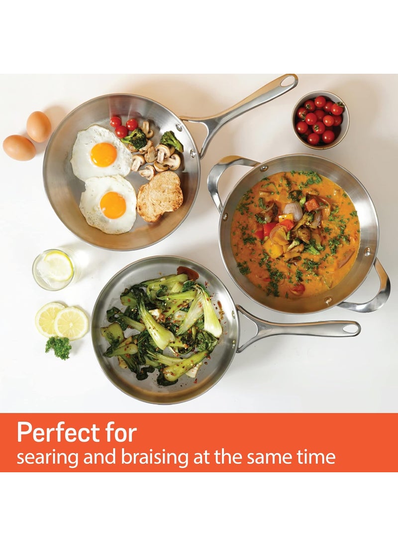 MEYER Meyer Select Nickel Free Stainless Steel 28cm Frypan + 30cm Kadhai | Kadai with Lid, 3 Piece Cookware Set (Induction & Gas Compatible), Silver  - Image 3