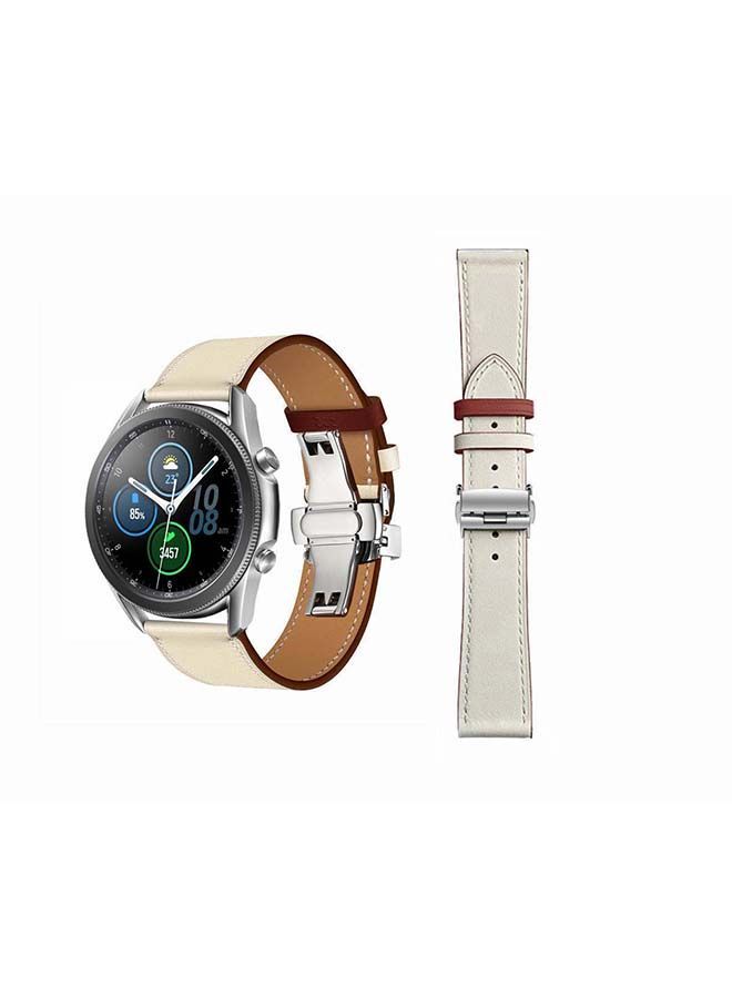 NIBEMINENT Genuine Leather Replacement Band for Samsung Galaxy Watch3 45mm Beige - Image 1