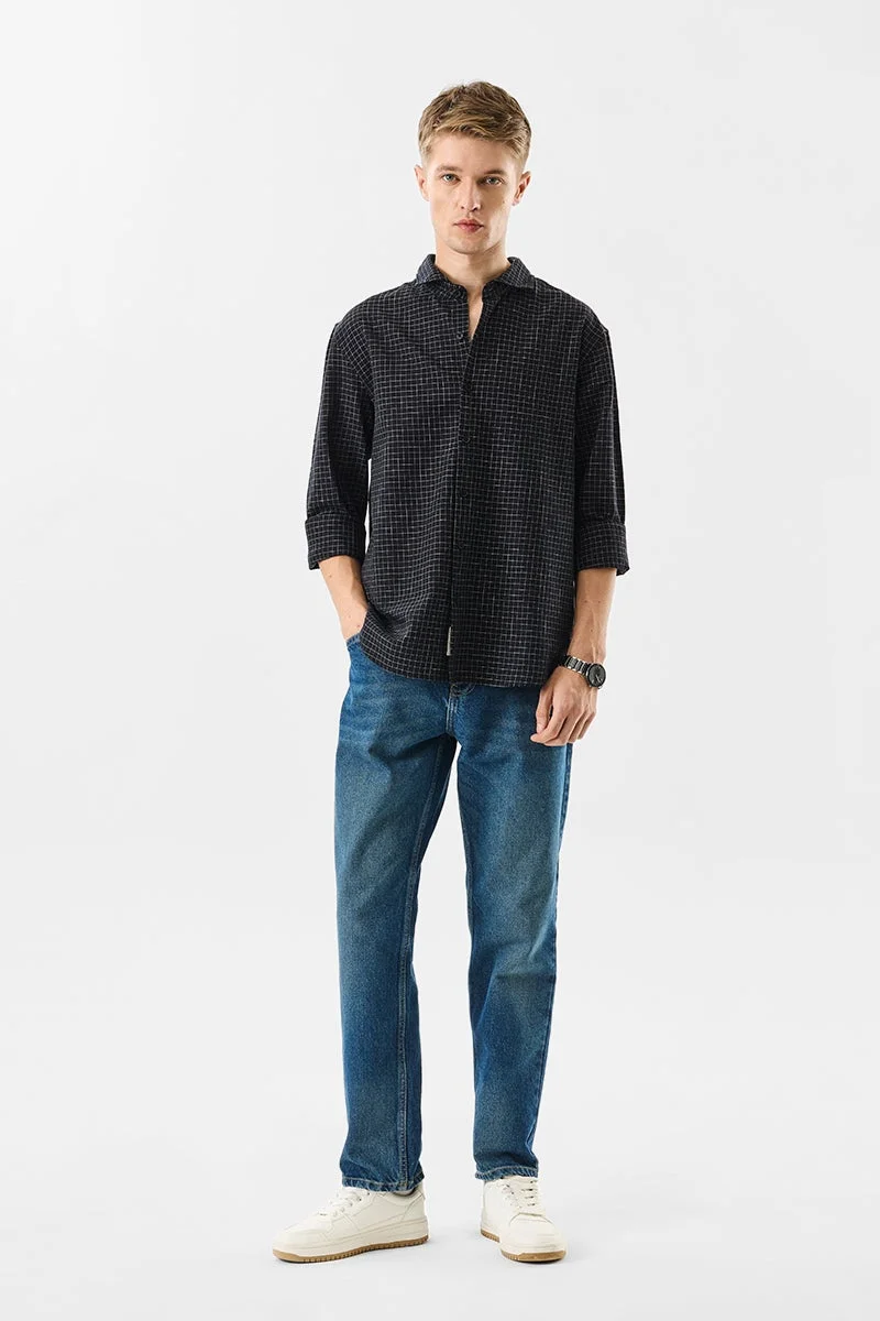 سنيتش Black Checkered Long Sleeve Regular Fit Shirt