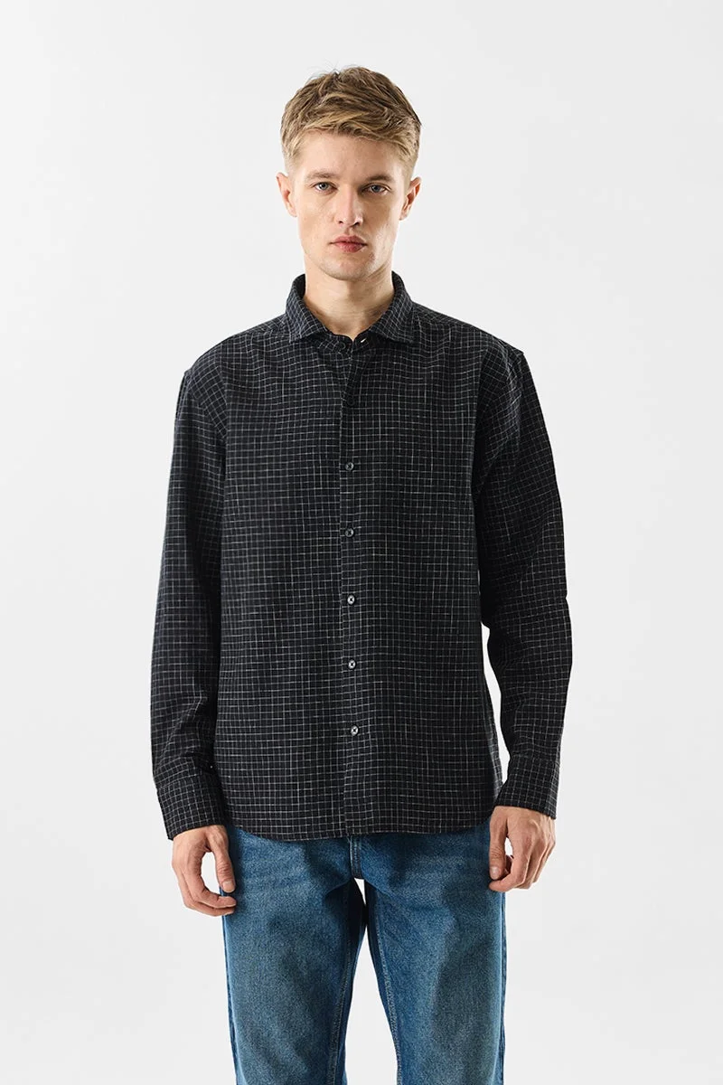 سنيتش Black Checkered Long Sleeve Regular Fit Shirt