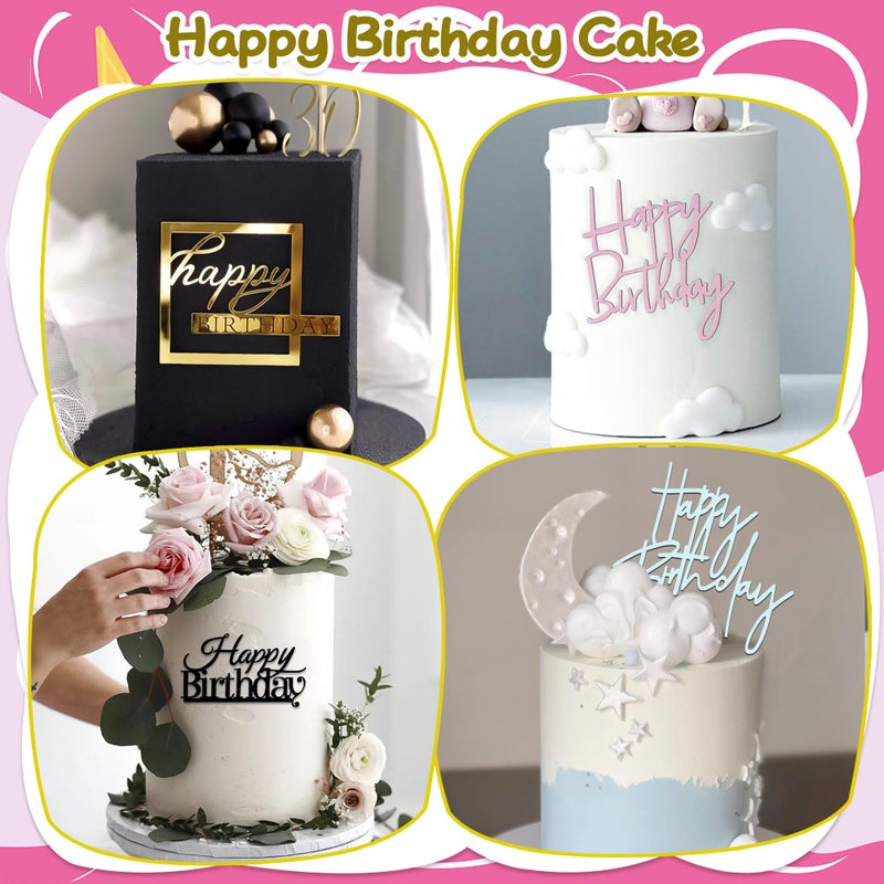 RASSLISA 24 PCS Happy Birthday Cake Toppers Mirror Acrylic Cake Topper Side Cake Decorations in 8 Colors Black Silver Gold Rose Gold Pink Rose Red Blue Red Ideal Birthday Party Supplies 8 Styles - Image 4