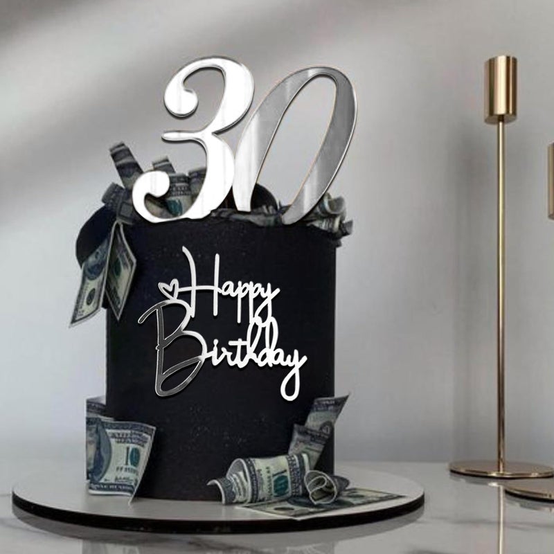RASSLISA 24 PCS Happy Birthday Cake Toppers Mirror Acrylic Cake Topper Side Cake Decorations in 8 Colors Black Silver Gold Rose Gold Pink Rose Red Blue Red Ideal Birthday Party Supplies 8 Styles - Image 5