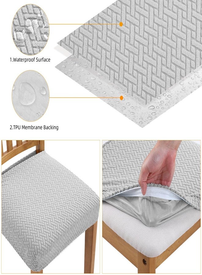 Fuloon Stretch Waterproof Chair Seat Covers 4 PCS, Removable Washable Dining Room Chair Covers Anti-Dust Seat Cushion Slipcovers for Bedroom, Kitchen, Hotel, Banquet (I-Light Gray, 4) - Image 3