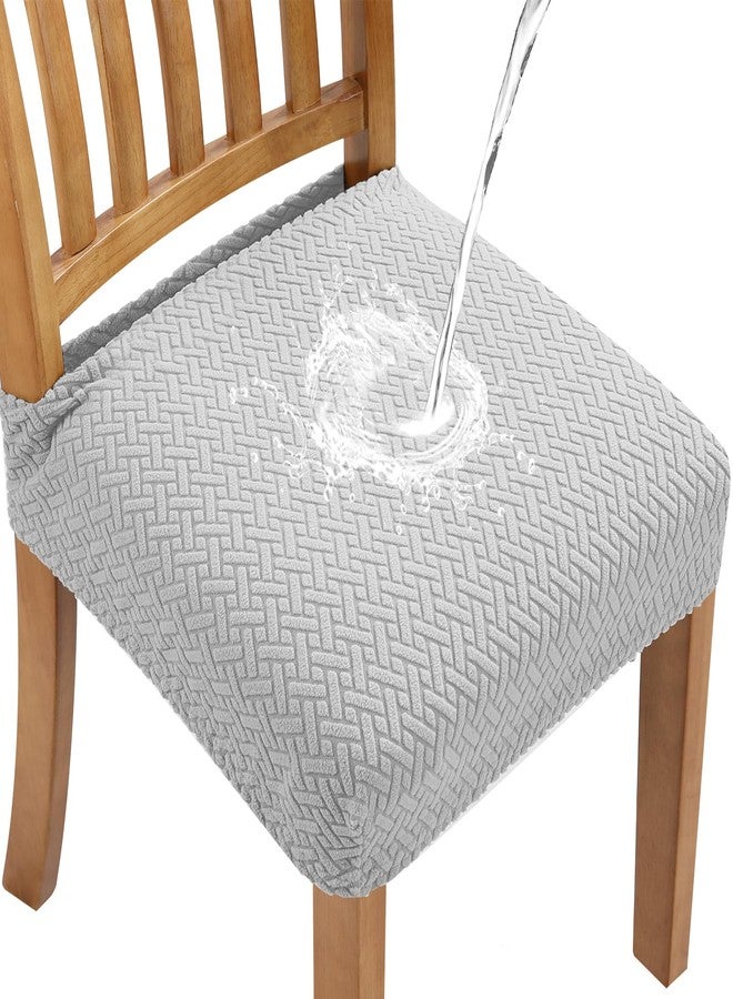 Fuloon Stretch Waterproof Chair Seat Covers 4 PCS, Removable Washable Dining Room Chair Covers Anti-Dust Seat Cushion Slipcovers for Bedroom, Kitchen, Hotel, Banquet (I-Light Gray, 4) - Image 1