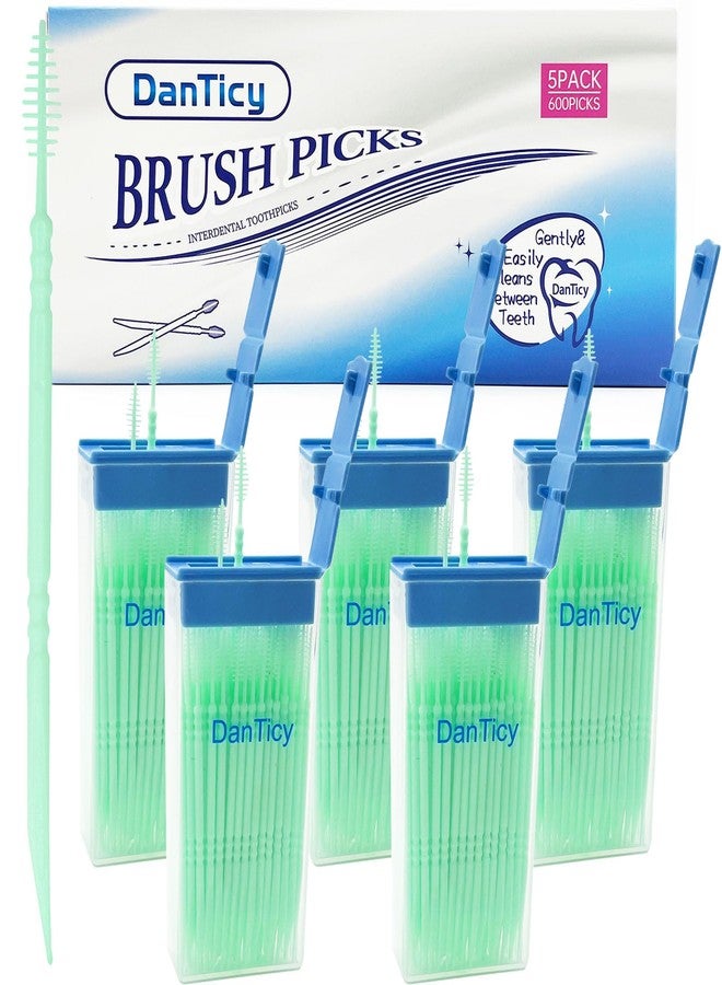 DanTicy Brushpicks Interdental Toothpicks,Soft Bristle Dental Floss Picks Toothpicks,Helps Removes Plaque and Debris Between Your Teeth 600PCS (Pack of 5) Mint - Image 1