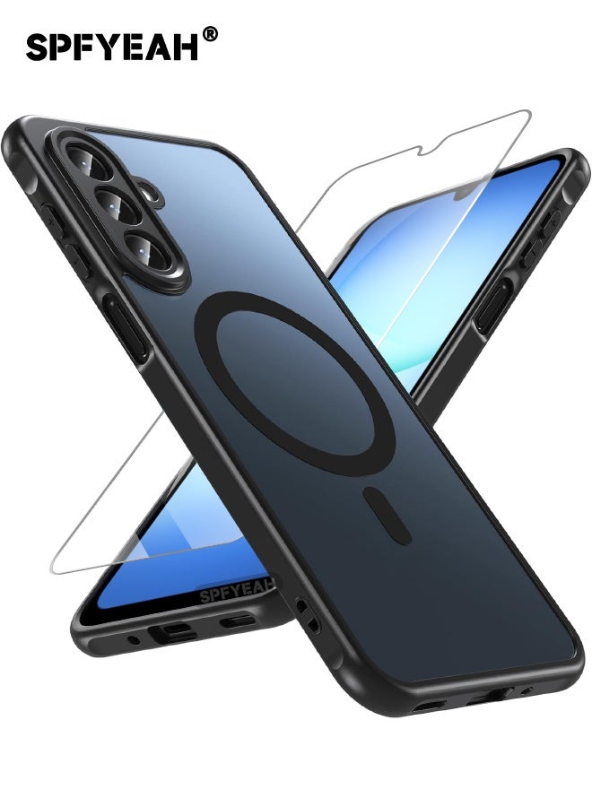 SPFYEAH [2-in-1] Samsung Galaxy A17 Case with Screen Protector, Upgraded [Full Camera Protection] [Frosted Translucent] Slim Shockproof Durable Magnetic Case for Samsung Galaxy A17 6.7 inch (Black, 1+1 Pack) - Image 1