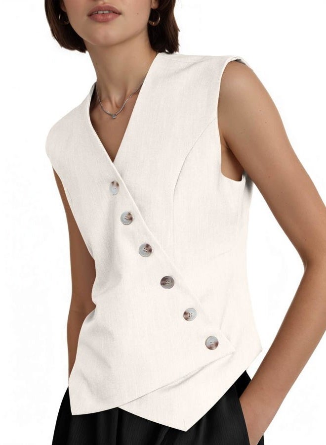Cicy Bell Womens Waistcoat Vest Sleeveless Blazers V Neck Button Up Asymmetrical Hem Work Office Suit Vests - Image 3