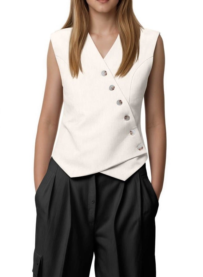 Cicy Bell Womens Waistcoat Vest Sleeveless Blazers V Neck Button Up Asymmetrical Hem Work Office Suit Vests - Image 2