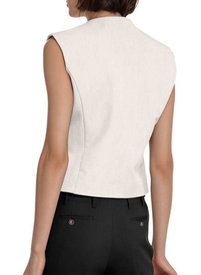 Cicy Bell Womens Waistcoat Vest Sleeveless Blazers V Neck Button Up Asymmetrical Hem Work Office Suit Vests - Image 4