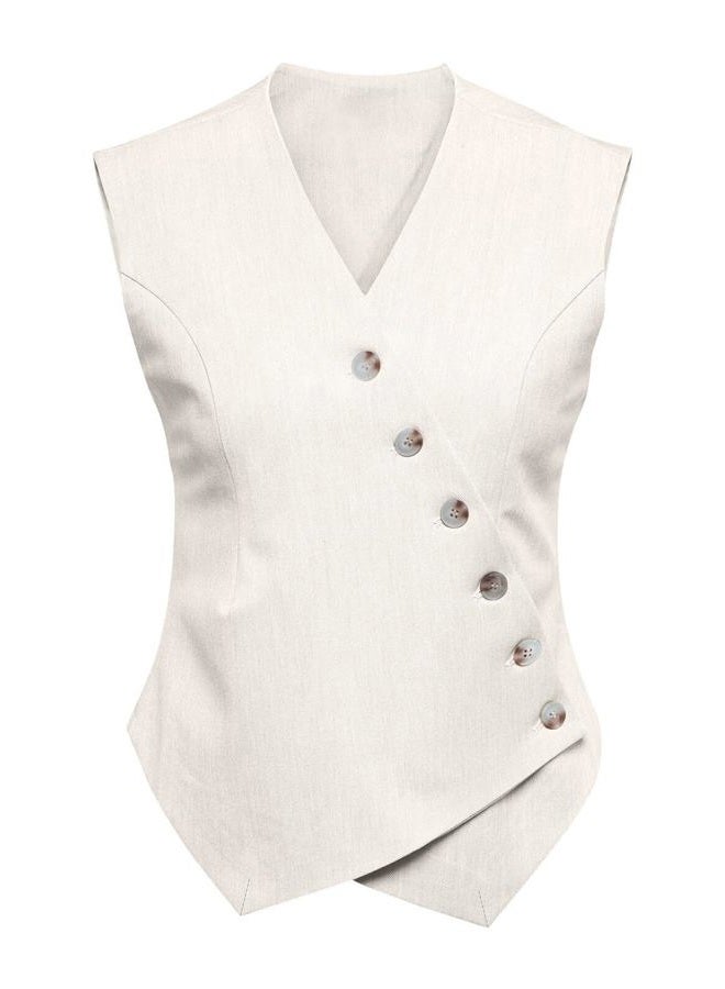 Cicy Bell Womens Waistcoat Vest Sleeveless Blazers V Neck Button Up Asymmetrical Hem Work Office Suit Vests - Image 1