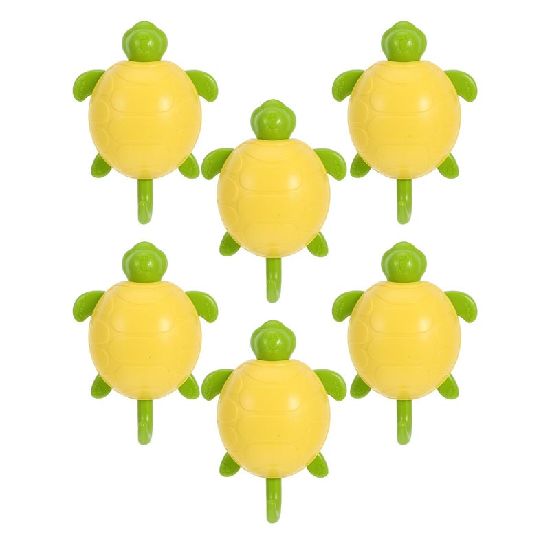 SAFIGLE 6pcs Turtle Adhesive Wall Hooks Cute No Drill Hanging for Clothes Towel Backpack Bathroom Yellow Green - Image 2