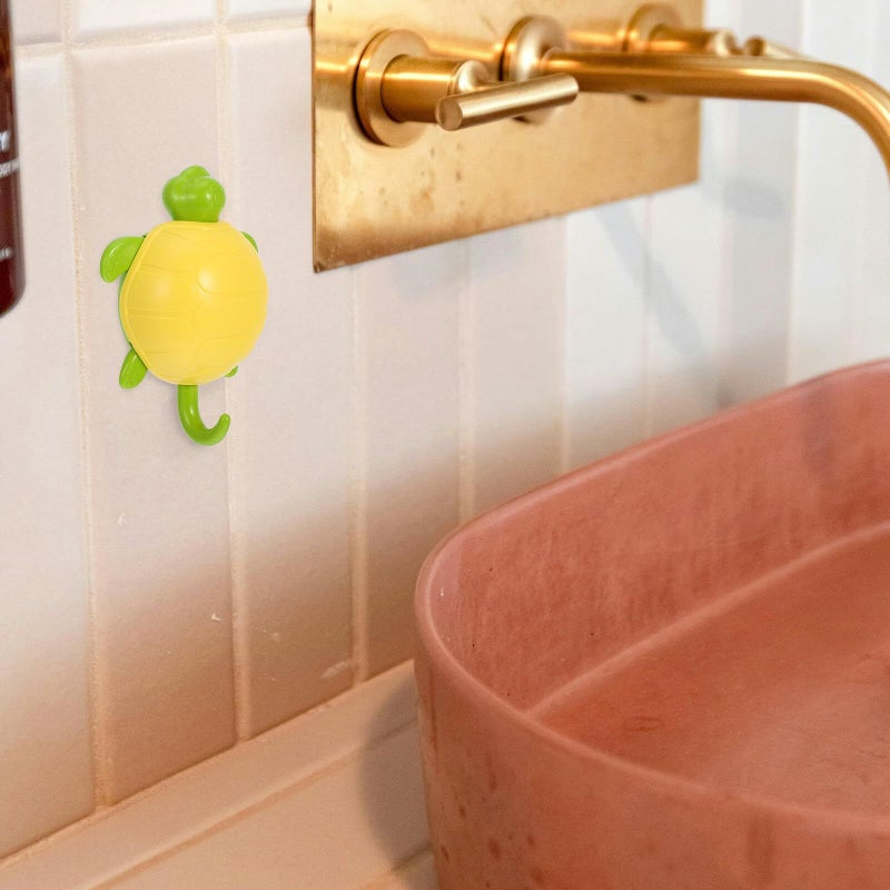 SAFIGLE 6pcs Turtle Adhesive Wall Hooks Cute No Drill Hanging for Clothes Towel Backpack Bathroom Yellow Green - Image 5