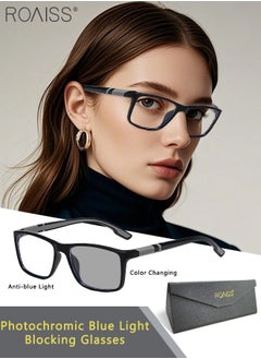 roaiss Blue Light Blocking Sunglasses for Men Women Anti UV and Glare Blue Light Filter Computer Glasses Rectangular Photochromic Anti Eyestrain Headache Eyewear Black  - Image 1