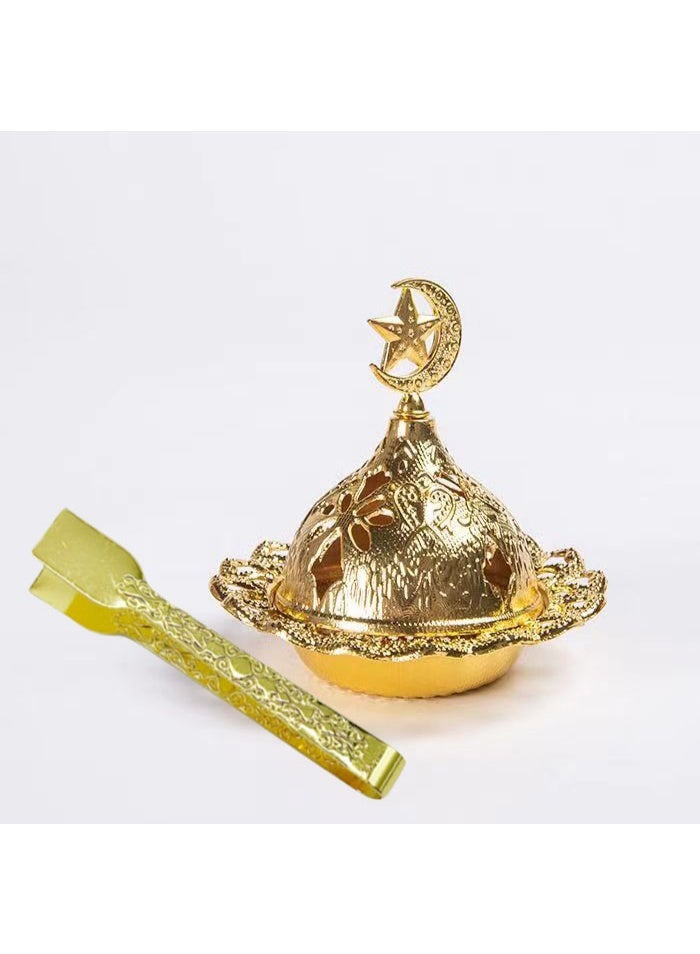 وعاء مبخرة عربي بغطاء وملقط - معدني بتصميم قديم - مثالي للتأمل واليوغا وديكور المنزل والعلاج بالروائح العطرية - Image 1