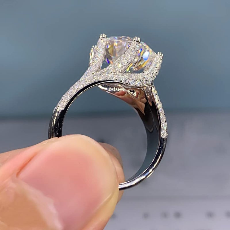 Htayekog Moissanite Engagement Ring for Women, Classic Promise Ring Six Claw Ring Solitaire Moissanite Promise Ring for Women, 925 Sterling Silver D Color VVS1 Wedding Band, Moissanite Ring 5 Carat 8 - Image 4