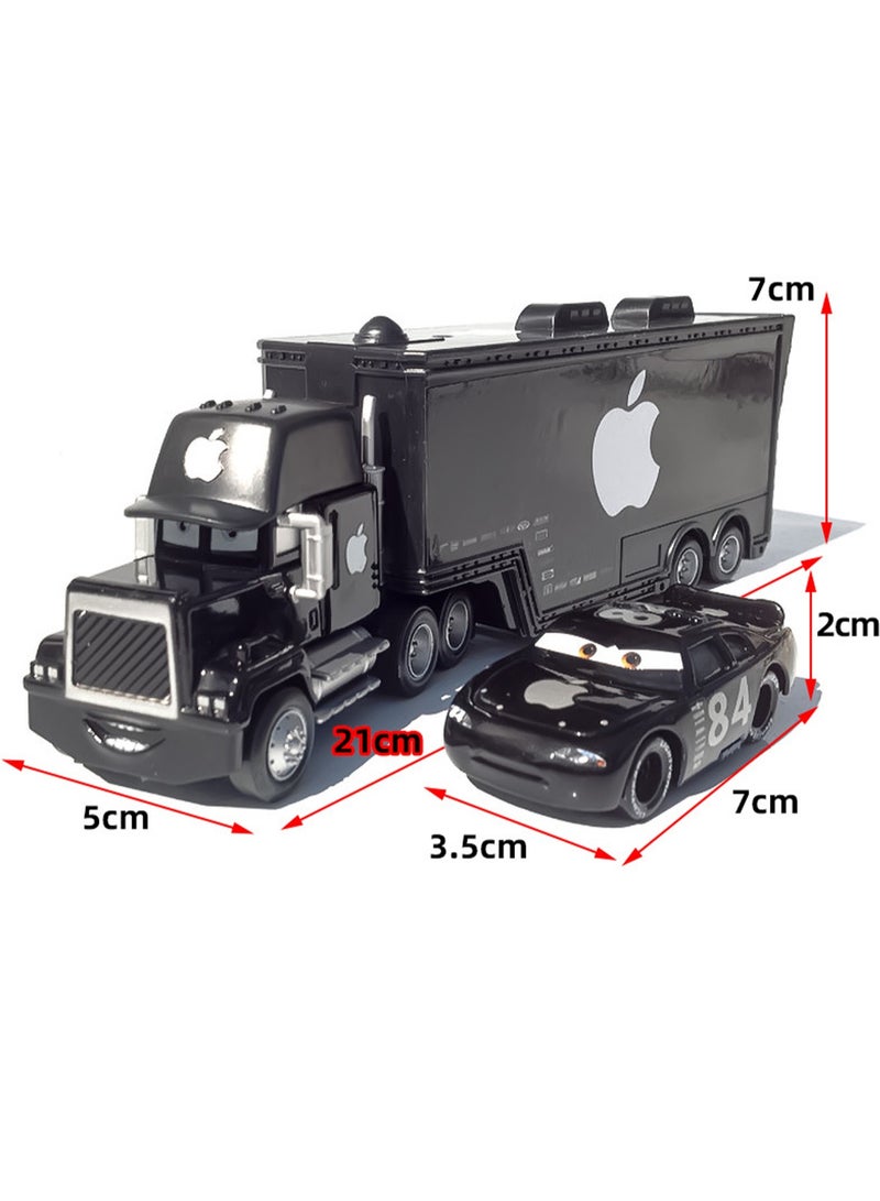 Cars Racing Container Truck Racing Alloy Set Toy Model Children's Gift Desktop Ornaments (No. 84 Black Apple Container Truck + No. 84 Black Apple Racing Car) - Image 2