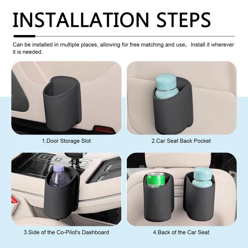 Bawkars 2 PCS Large Car Door Cup Holder, Clip On Backseat Pocket Beverage Holder, Waterproof Scratch-Resistant Car Window Cup Holder, Multifunctional Storage for Water Cup Mobile Phone Change (Black) - Image 5