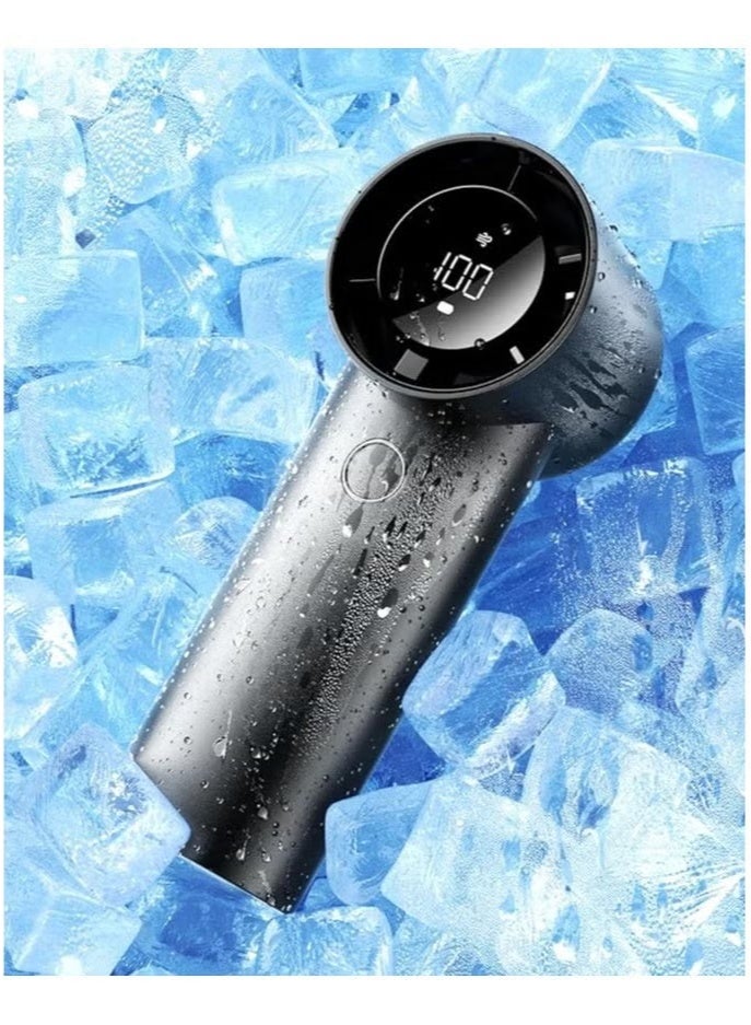 Raxoom Portable Handheld Turbo Fan, 5 Speed Adjustable Personal Small Fan With Digital Display, Powerful High Speed 6000mAh Battery Operated Cooling Fan With Base For Outdoors, Travel, Home, Desk - Image 1