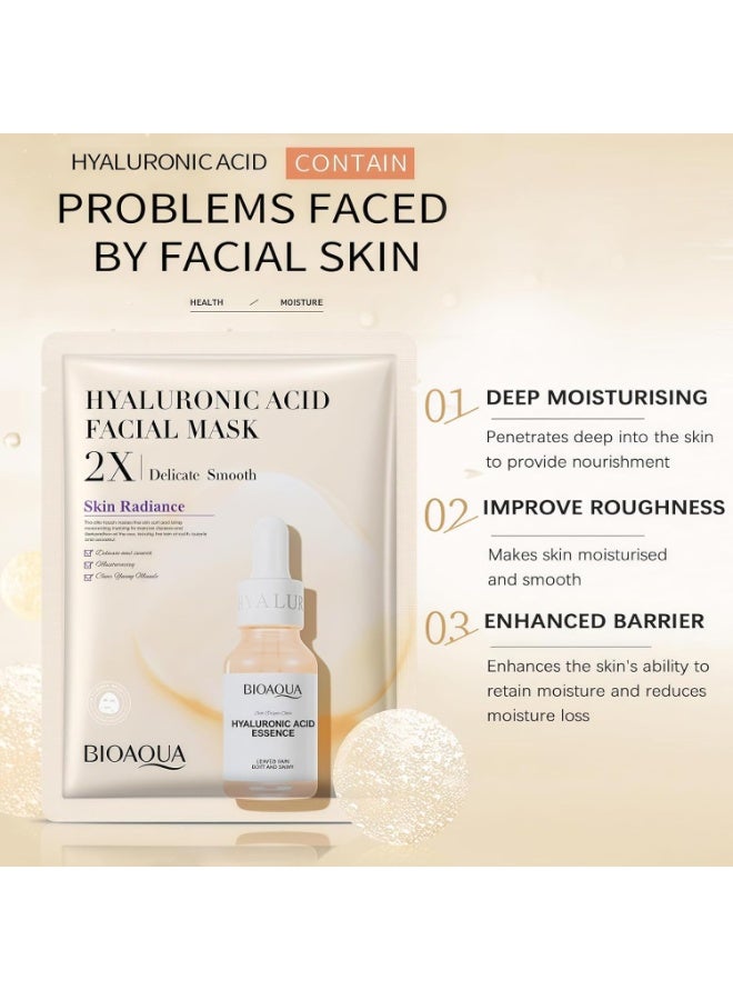 BIOAOUA 10 Pcs Korean Face Mask Skincare Set - Hyaluronic Acid Sheet Masks for Intense Hydration, Anti-Aging, Brightening & Skin Repair, Vegan Facial Treatment for All Skin Types - Image 2