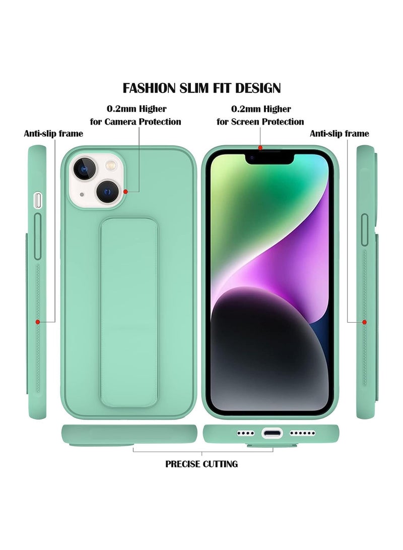 Case Compatible with iPhone 15 Plus Case Cover Magnetic Car Mount Kickstand & Holder, Premium Silicone Vertical & Horizontal Hand Strap and Grip with Multi Stand (Mint) - Image 2