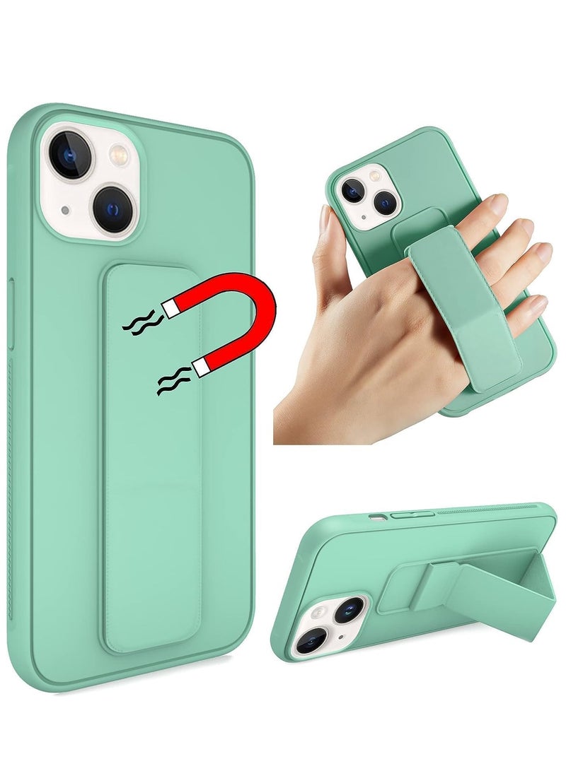 Case Compatible with iPhone 15 Plus Case Cover Magnetic Car Mount Kickstand & Holder, Premium Silicone Vertical & Horizontal Hand Strap and Grip with Multi Stand (Mint) - Image 1