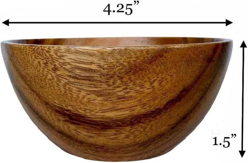 WRIGHTMART Acacia Wood Small Round Bowls Set of 4 Handmade Wooden Bowls for Serving Charcuterie Condiments Nuts Dips and Snacks Rustic Decorative Design Small Size 4 Diameter x 12Ht - Image 4