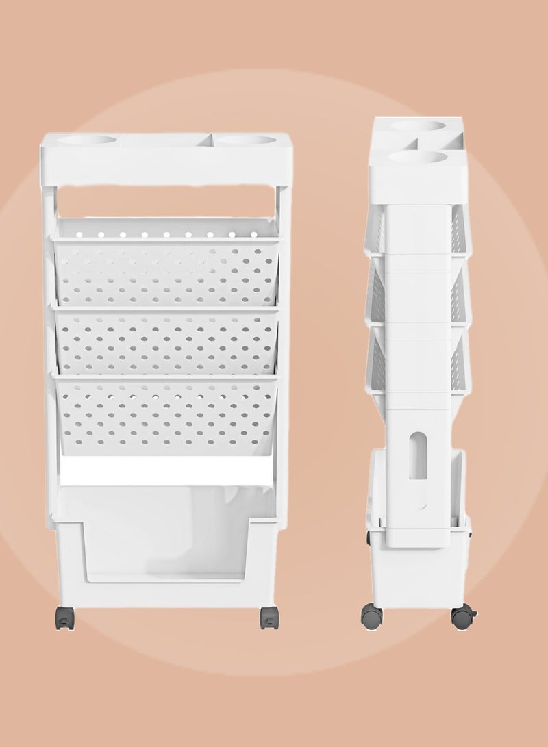 Movable Storage Bookshelf Magazine Rack Book Carts with Wheel 5-Tier Large Capacity Mobile Rotating Bookshelf Floor Standing Simple Household Bookcase - Image 1