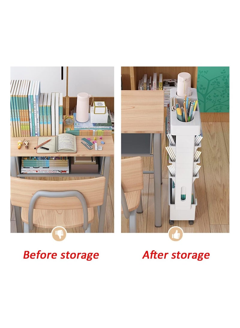 Movable Storage Bookshelf Magazine Rack Book Carts with Wheel 5-Tier Large Capacity Mobile Rotating Bookshelf Floor Standing Simple Household Bookcase - Image 4