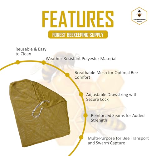 FOREST BEEKEEPING SUPPLY Premium Beekeeping Hive Package Mesh Transport Bags, 100% Polyester, 36in x 30in, Holds Up to 20 kg, Set of 2, Ventilated for Bee Nuc Transport, Drawstring Closure - Image 2