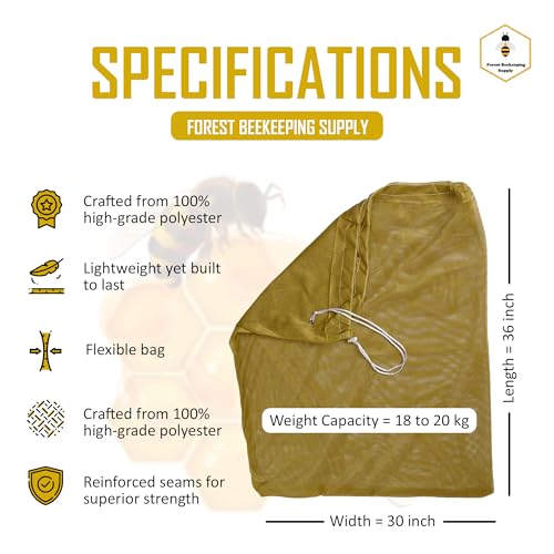 FOREST BEEKEEPING SUPPLY Premium Beekeeping Hive Package Mesh Transport Bags, 100% Polyester, 36in x 30in, Holds Up to 20 kg, Set of 2, Ventilated for Bee Nuc Transport, Drawstring Closure - Image 3