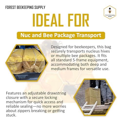 FOREST BEEKEEPING SUPPLY Premium Beekeeping Hive Package Mesh Transport Bags, 100% Polyester, 36in x 30in, Holds Up to 20 kg, Set of 2, Ventilated for Bee Nuc Transport, Drawstring Closure - Image 4