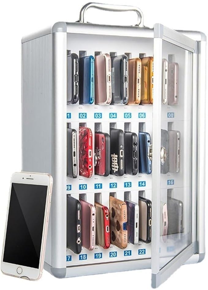VPGS Cell Phone Locker Box Aluminum Alloy Cell Phones Storage Cabinet Pocket with Lock Desktop Wall Mobile Phone Holder Cell Phone Lock Box for Classroom Office24 Slots - Image 1