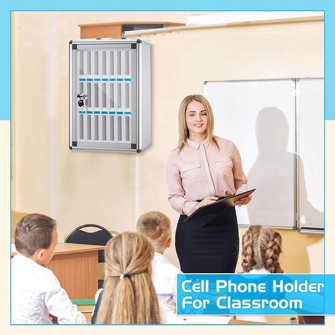 VPGS Cell Phone Locker Box Aluminum Alloy Cell Phones Storage Cabinet Pocket with Lock Desktop Wall Mobile Phone Holder Cell Phone Lock Box for Classroom Office24 Slots - Image 4