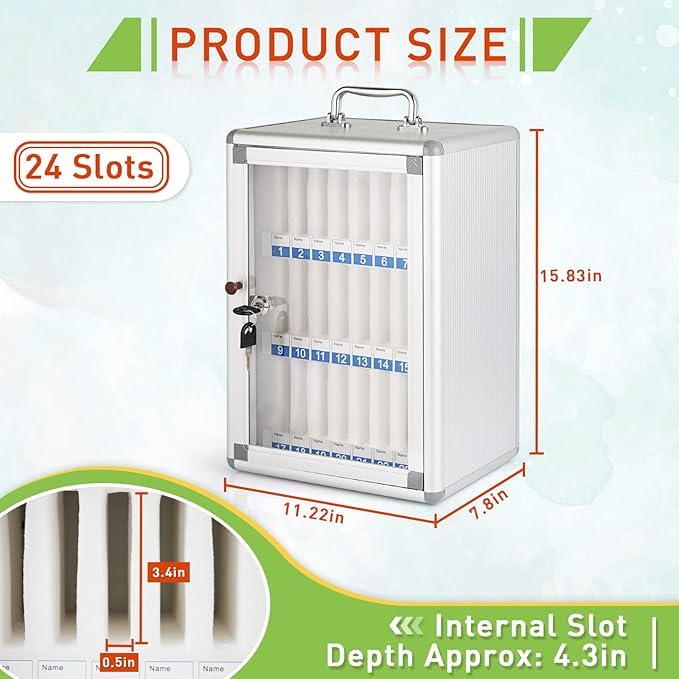VPGS Cell Phone Locker Box Aluminum Alloy Cell Phones Storage Cabinet Pocket with Lock Desktop Wall Mobile Phone Holder Cell Phone Lock Box for Classroom Office24 Slots - Image 2