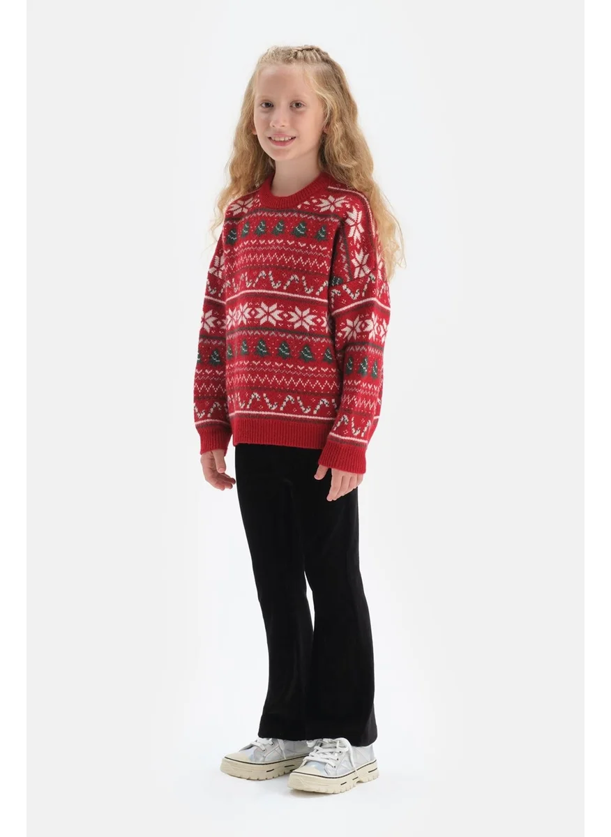 داجي Red Jacquard Knitwear Sweater