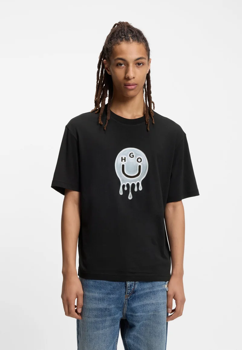 هوجو تيشيرت قطني مطبوع للجنسين