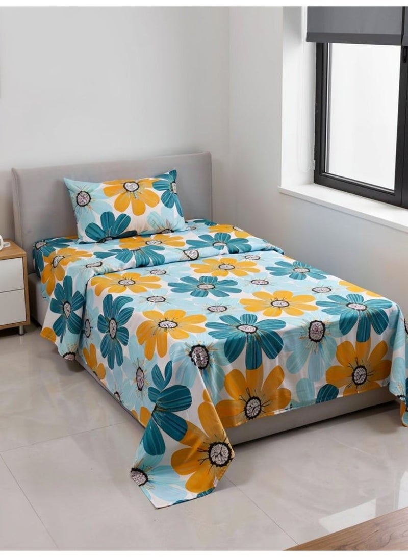 ريشا هوم Single size Cotton Blend Flat Bedsheet Set 144 Thread Count Tree Floral Design 130x240 cm - Image 1