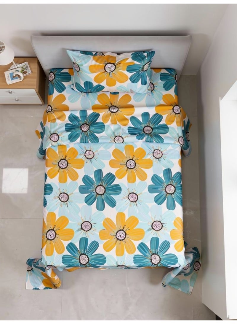 ريشا هوم Single size Cotton Blend Flat Bedsheet Set 144 Thread Count Tree Floral Design 130x240 cm - Image 2