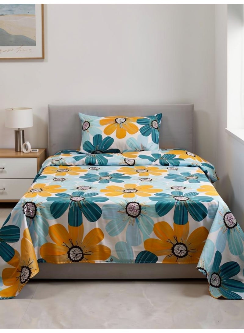 ريشا هوم Single size Cotton Blend Flat Bedsheet Set 144 Thread Count Tree Floral Design 130x240 cm - Image 3