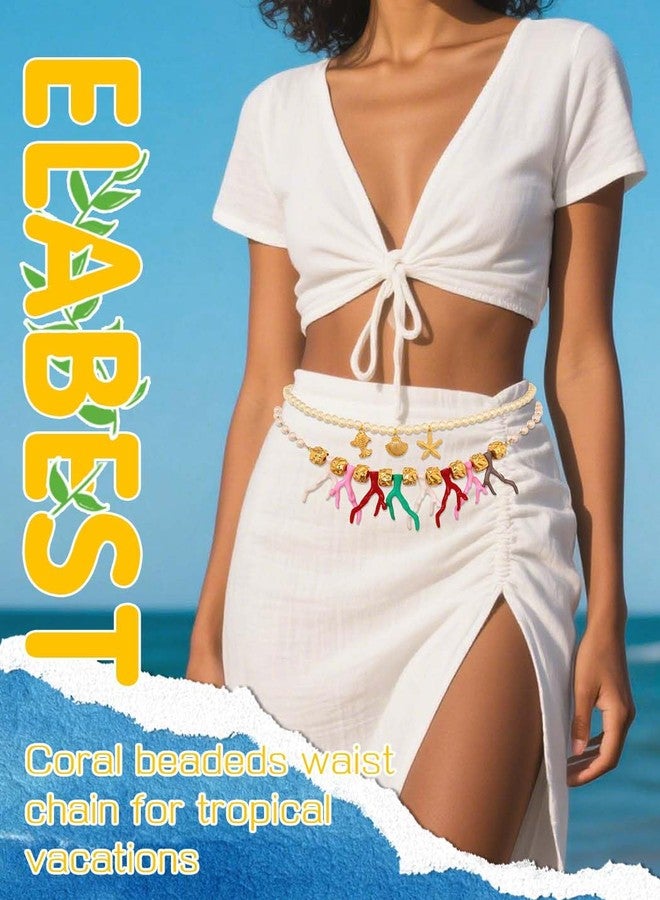 ELABEST Coralline Belly Chain Layered Colorful Beads Waist Chain Mermaid Summer Beach Stomach Jewelry for Women (Double-layer) - Image 2