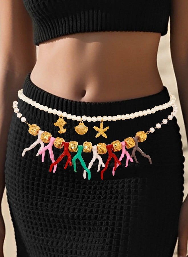 ELABEST Coralline Belly Chain Layered Colorful Beads Waist Chain Mermaid Summer Beach Stomach Jewelry for Women (Double-layer) - Image 5