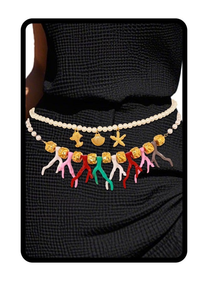 ELABEST Coralline Belly Chain Layered Colorful Beads Waist Chain Mermaid Summer Beach Stomach Jewelry for Women (Double-layer) - Image 1
