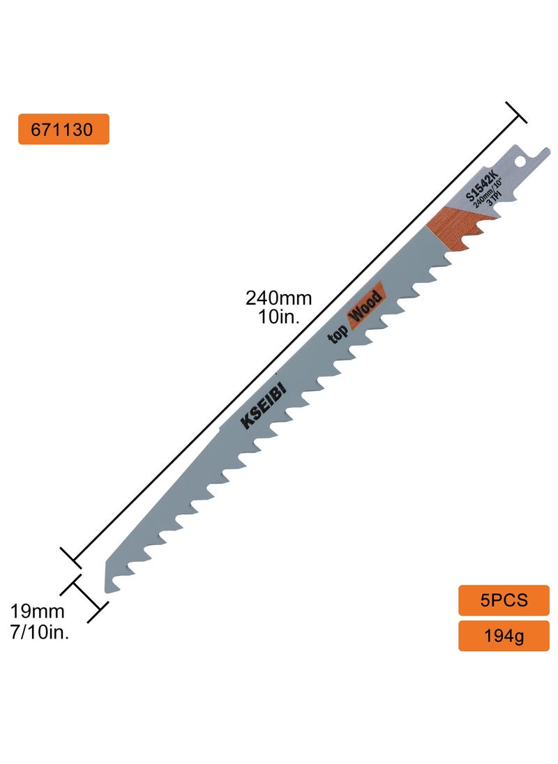 KSEIBI Wood Cutting Saw 240MM Stainless Steel Reciprocating Saw Blades S1542K - 5 Pcs, Durable and Versatile Cutting Blades  - Image 2